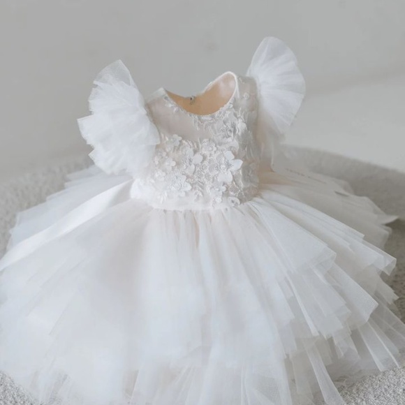 BRAND NEW baby teter warm baptism wedding flower girl lace tulle dress size 9M - Picture 2 of 9